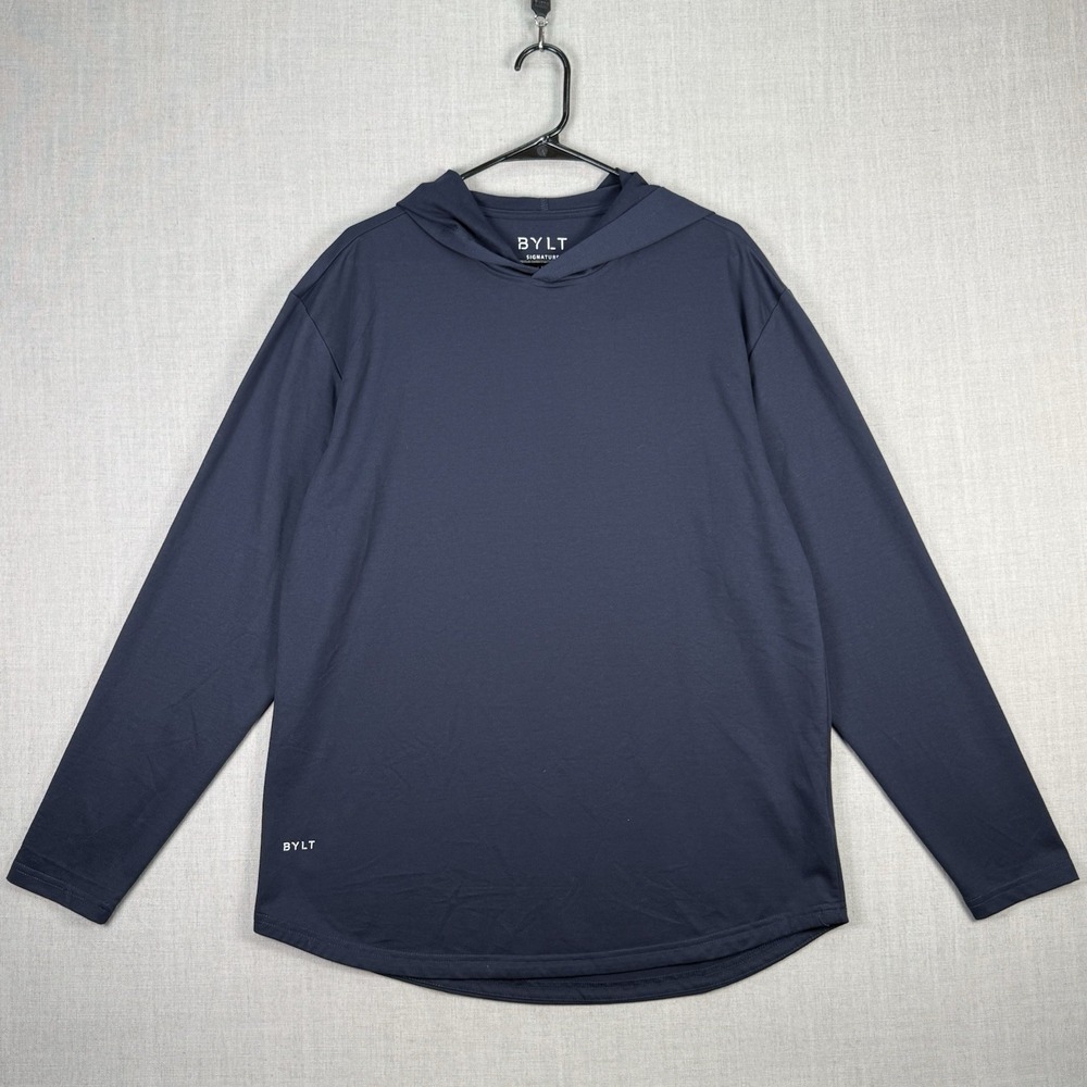 BYLT Hoodie Mens XL Blue Pullover Drop Cut Premium Basics Stretch Gym Training